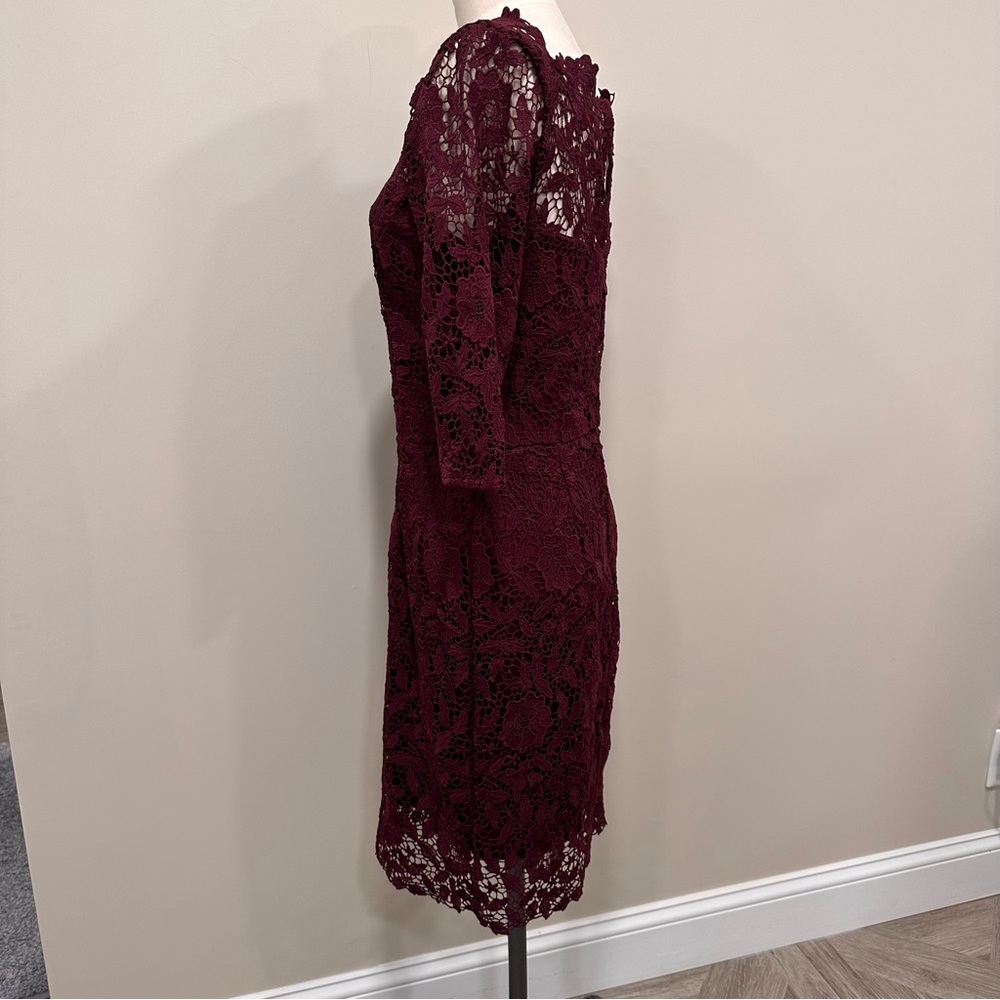 SOIEBLU Sangria Wine Floral-Lace Three-Quarter Sleeve Dress Size Medium - Picture 6 of 16